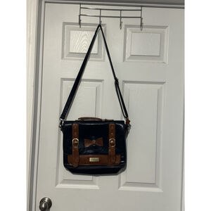 Ecosusi Woman Purse Messenger Crossbody Bag Vegan Leather two tone Blue Brown